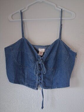 Dizzy Lizzy women's size XL blue denim lace-up crop top